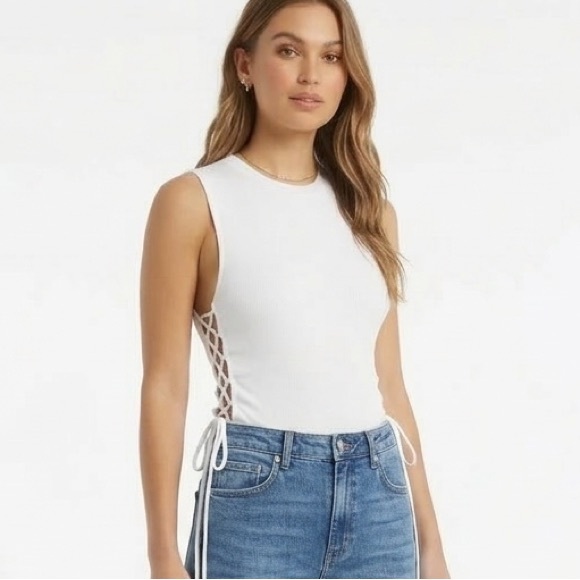 Lush White Sleeveless Side-Tie Bodysuit - Picture 2 of 5